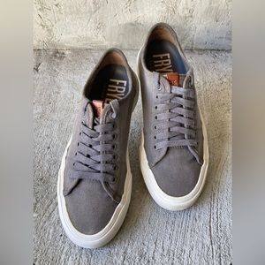 Frye Ludlow Low Top Mens Gray Canvas Lace Up Sneaker Shoes Leather Detail Sz 9.5